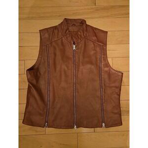 Saguaro Genuine Leather Vest Cognac Dark Tan X Large Vintage Brown Zipper Biker